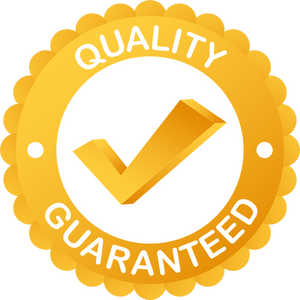 Quality guaranteed logo in color gold with a tick in the middle of logo