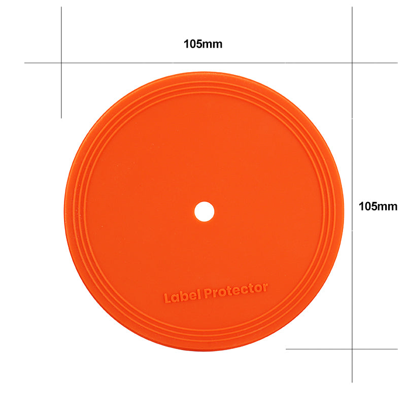 Orange rubber vinyl record label protector.